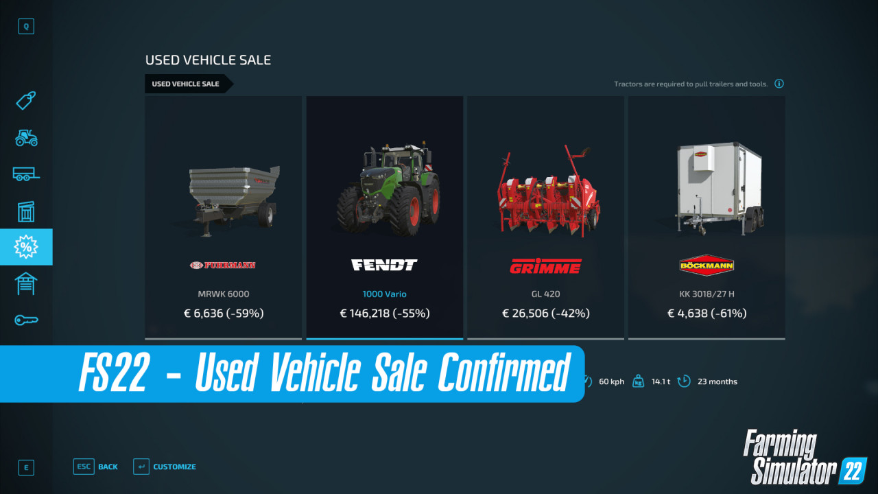 Used Vehicle Sale Confirmed in FS22