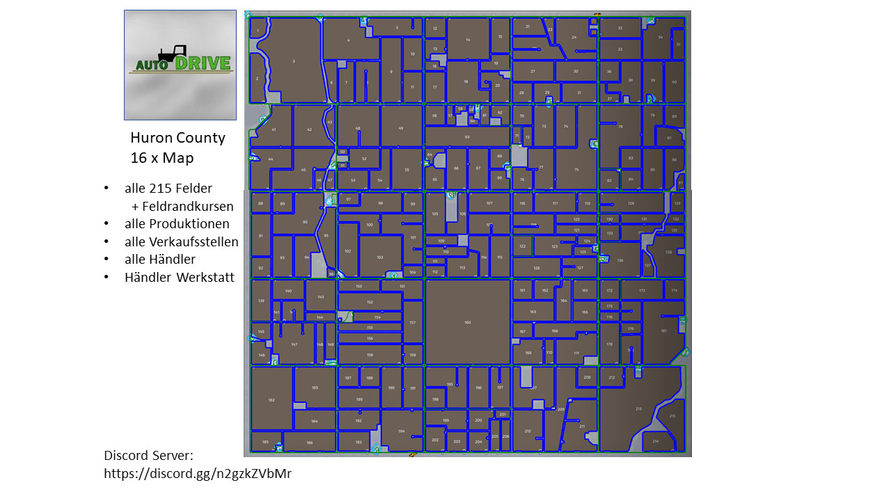 AutoDrive course for the Huron County 16x Map